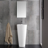 16 Inch White Pedestal Sink with Medicine Cabinet, Sophisticated Glossy White has a stylish acrylic finish   FB