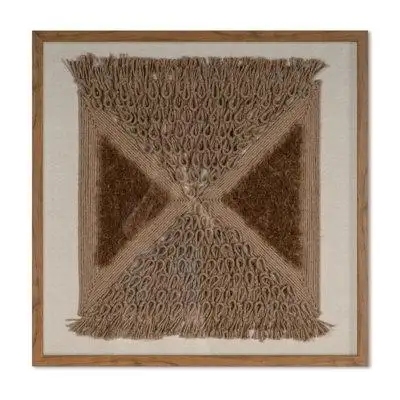 Encased in glass this 32 x 32 shadow box offers a clear view of its finely woven linen centerpiece....