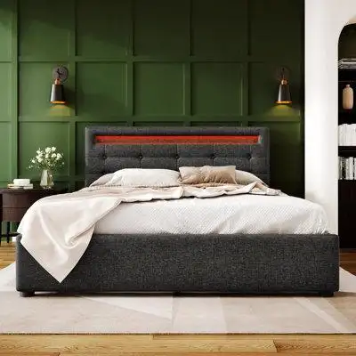 Brayden Studio Bed Frame , Upholstered Platform Bed Frame With 4 Storage Drawers And Led Lights & Adjustable Headboard