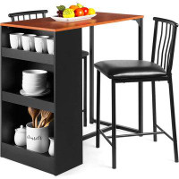 17 Stories 17 Storeys 3-Piece 36In Wooden Counter Height Dining Table Set For Kitchen, Dining Room W/Storage Shelves, Me