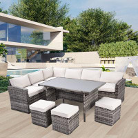 Hokku Designs Outdoor Patio Furniture Set,7 Pieces Outdoor Sectional Conversation Sofa