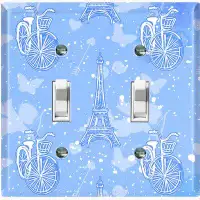 WorldAcc Metal Light Switch Plate Outlet Cover (Paris Eiffel Tower Bike Blue Cloud   - Single Toggle)