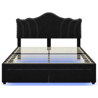 Wrought Studio Upholstered Platform Bed Frame With 2 Storage Drawers And Smart Rgb Led Lights Velvet Led Storage Bed Fra