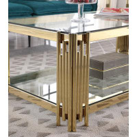 Mercer41 Woker Furniture  20" Wide Square End Table With Glass Top, Golden Stainless Steel Tempered Glass Coffee Table F