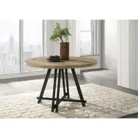 Gracie Oaks Tate Oak Finish 47" Round Dining Table With Metal Base