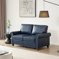 Charlton Home Living Room Sofa Loveseat Chair Navy Blue Faux Leather