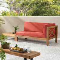 Gracie Oaks Fresno Outdoor Outdoor Acacia Wood Right Arm Loveseat And Coffee Table Set With Cushion