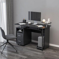 Latitude Run® Computer Desk, Office Writing Study Table With Storage Shelves, Two Drawers, CPU Tray, Writing Study Works