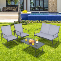 Ebern Designs Ebern Designs 4pcs Metal Outdoor Conversation Set Patio Furniture Set W/ Glass Table