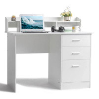 Inbox Zero Marysa Wood Computer Desk Office Laptop PC Work Table, Writing Desk With 3 Drawers File Cabinet For Letter Si