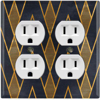 WorldAcc Metal Light Switch Plate Outlet Cover (Yellow Chevron Pattern Black - Double Duplex)