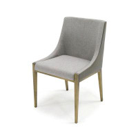 Everly Quinn Cid Shyla 21 Inch Dining Chair, Sloped Arms, Grey Faux Leather, Brass Base