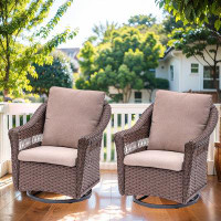 Buenhomino Outdoor Wicker Swivel Rocker Chair With Cushions (Set Of 2)