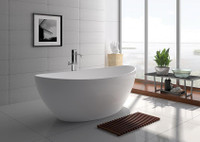 71x35 or 63x31.5 Inch Solid Surface Freestanding Bathtub in Matte White with Center Drain - Overflow incl  LFC