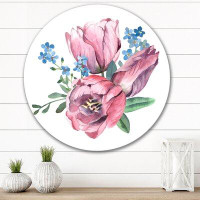 East Urban Home Bouquet Of Tulip And Forget-Me-Not - Traditional Metal Circle Wall Art