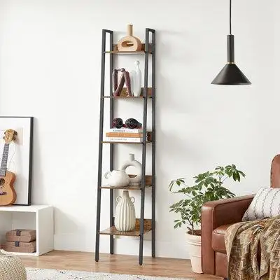 17 Stories 5 Tier (11.8 X 13.3 X 66.9 Inches) Narrow Bookcase,Rustic Brown And Ink Black