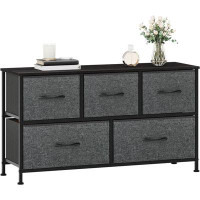 17 Stories 5 Drawer Dresser, Bedroom TV Stand With Storage Cabinet, Fabric Dresser With Steel Frame Wood Top, Guest Room