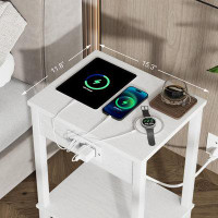 17 Stories Modern Black End Table With Charging Stations - Versatile Storage And Easy Assembly