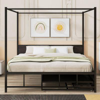 Latitude Run® Metal Canopy Platform Bed With Trundle And 3 Storage Drawers