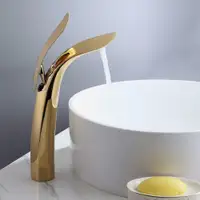 Contemporary 1-Hole Single Handle Gold Bathroom sink or Vessel Sink Faucet Solid Brass