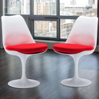 Orren Ellis Tella Stylish White Pedestal Dining Chair With Red Cushion