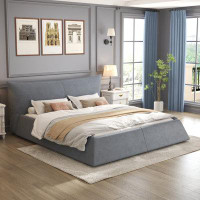 Latitude Run® King Size Upholstered Velvet Bed Platform Pine Wood Slat And Metal Frame White