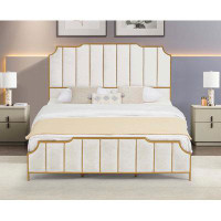 Mercer41 King Size Bed Frame,Upholstered Platform Bed & High Headboard With Wood Slat Support