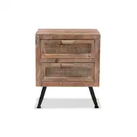 Lefancy.net Lefancy  Calida Mid-Century Modern Whitewashed Natural Brown Finished Wood and Rattan 2-Drawer