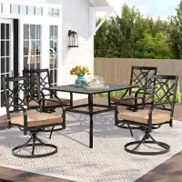 Winston Porter 5 Pieces Outdoor Furniture, Metal Patio Dining Set, Swivel Cushioned Chairs Set Steel Slat Square Bistro