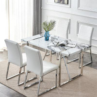 Ivy Bronx Modern 5-Piece Faux Marble Top Dining Table Set With 4 Faux Leather Upholstered Dining Chairs