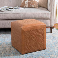 The Twillery Co. Jennifer 18" Wide Genuine Leather Square Cube Ottoman