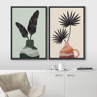 IDEA4WALL IDEA4WALL Framed Canvas Print Wall Art Set Tropical Jungle Island Palm Leaf Vases Nature Wilderness Illustrati