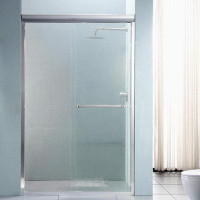 KISRAIS Shower Door 48" W X 76"H Semi-Frameless Bypass Sliding Shower Enclosure, Chrome