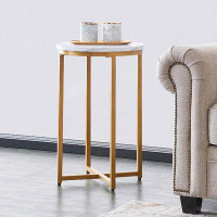 Mercer41 Small Round End Table Modern Marble End Table Side Table For Living Room (Golden)