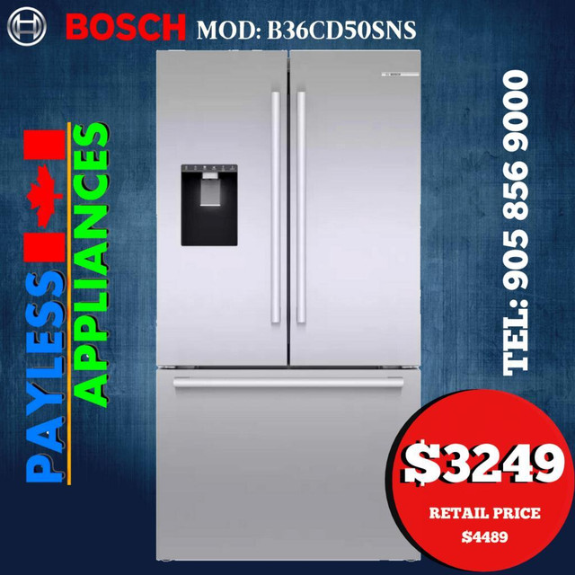 Bosch 500 Series B36CD50SNS 36 French Door Bottom Freezer Fridge With Easy Clean Stainless in Refrigerators in Markham / York Region