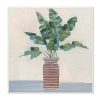 Stupell Industries Green Palm Plant Brown Vase Still Life Painting By Sally Swatland