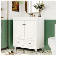 Charlton Home 30" White Bathroom Vanity With Sink, Doors And Drawers