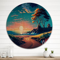 Rosecliff Heights Modern Sunset In Vector Style IV - Landscape Wood Wall Art - Natural Pine Wood