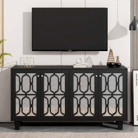 House of Hampton Buffet Cabinet with Adjustable Shelves, 4-Door Mirror Hollow-Carved TV stand for TVs Up to 65''