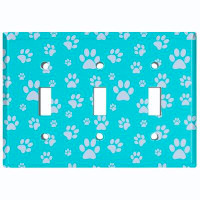 WorldAcc Metal Light Switch Plate Outlet Cover (Grey Dog Paw Prints Teal - Single Toggle)
