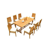 Teak Smith Grade-A Teak Dining Set: 118" Double Extension Oval Table And 10 Charleston Stacking Armless Chairs