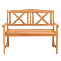Winston Porter 46'' W × 35.5'' H Outdoor Garden Fir Grid Back Wooden Bench
