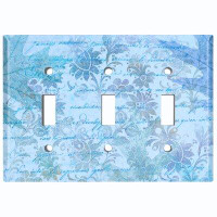 WorldAcc Metal Light Switch Plate Outlet Cover (Light Blue Leaf Letter Writing  - Triple Toggle)