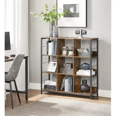 17 Stories Bookshelf, Bookcase, 9 Cubes Storage Organizer, Industrial Open Display Shelf, For Bedroom, Office, Living Ro