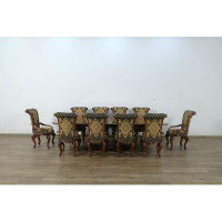 European Furniture 11 Pieces Raffaello Ii Dining Set With Damask Gold Fabric