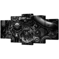 17 Stories - 5 Piece Canvas Prints Engine Engineering Closeup Gear And Chain Black And White Photos  Art Modern Home  St