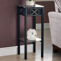 Lux Comfort 12" X 12" X 28" Black Metal Accent Table With Clear Tempered Glass