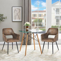 George Oliver Stylish 3-Piece Dining Table Set With Round Glass Table And Dinner Chairs (Clear And Brown)