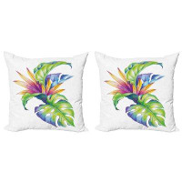 East Urban Home Ambesonne Plant Decorative Throw Pillow Case Pack Of 2, Tropical Leaves And Monstera Abstract Colour Sch