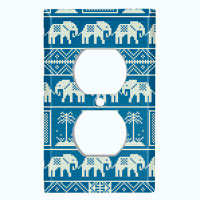 WorldAcc Vintage White Blue Elephant Tile Pattern 1-Gang Duplex Outlet Wall Plate